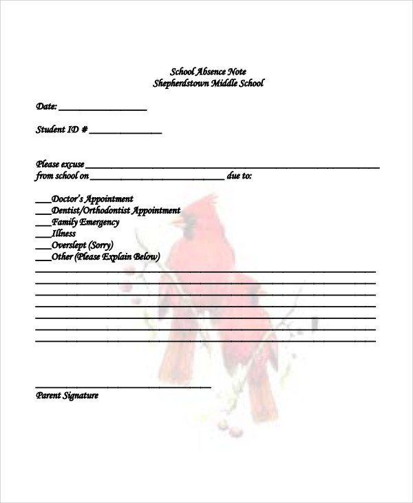 School Absence Note Template Free