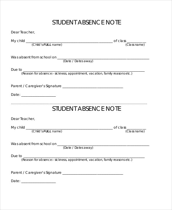 student absence note