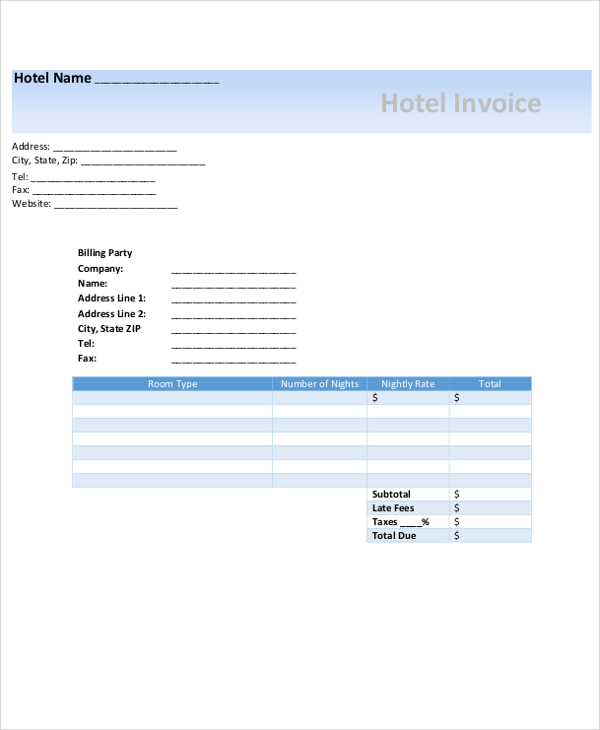 sample hotel accommodation invoice