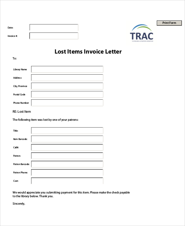 example of invoice letter