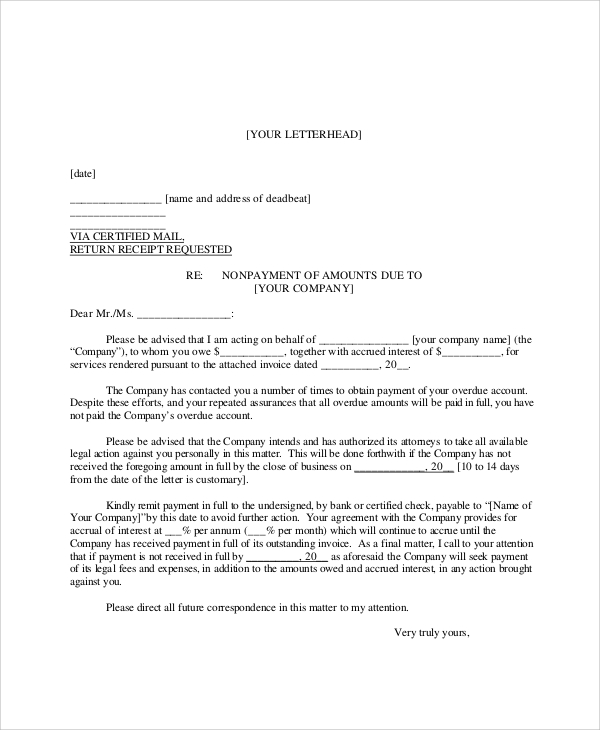 Billing Sample Letter Requesting Payment For Services Rendered business