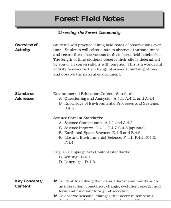 sample forest field note