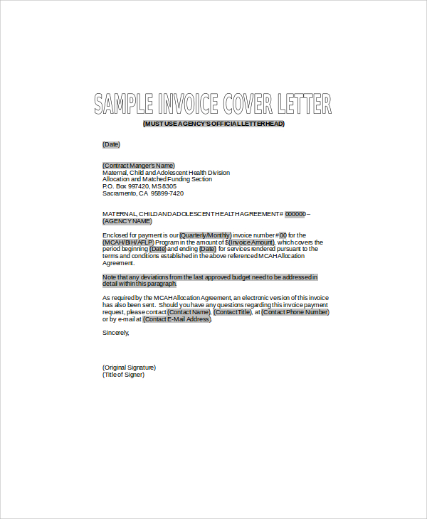 Free 9 Sample Invoice Letter Templates In Pdf Ms Word