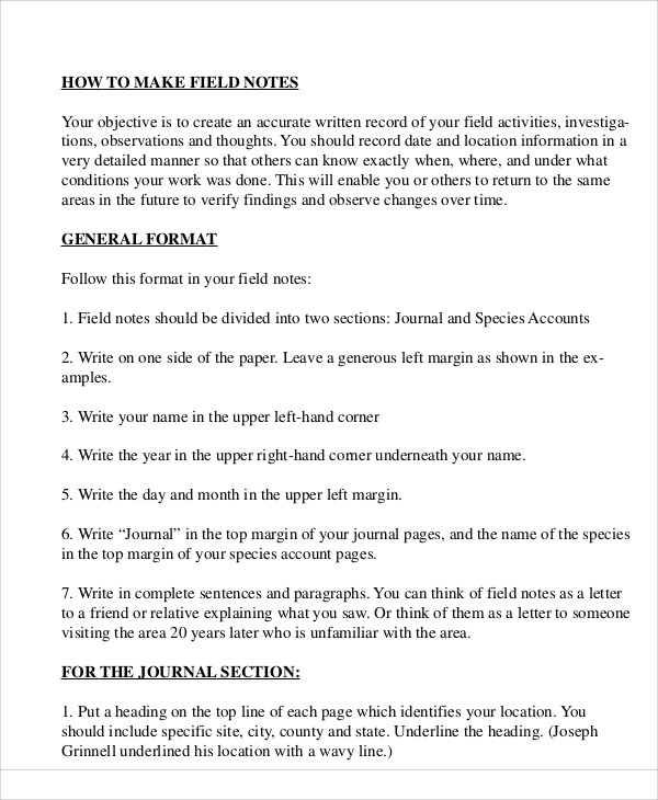 FREE 7+ Field Note Samples in MS Word PDF