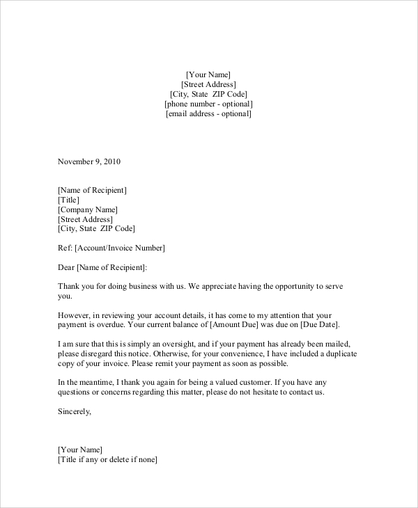 outstanding invoices letter template