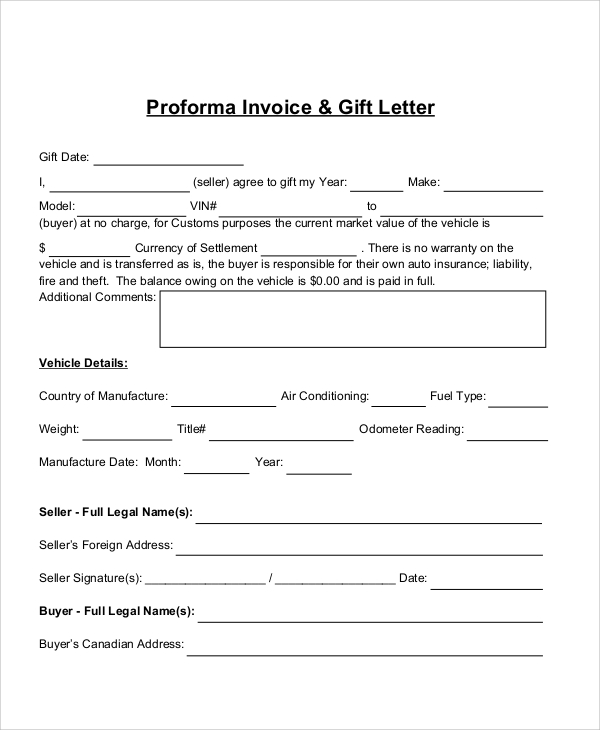 proforma invoice letter