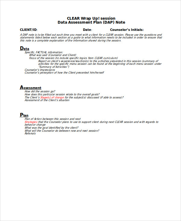 Case Note Format Dap Charting