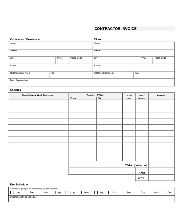 Free 13 Contractor Invoice Samples In Pdf Ms Word Excel