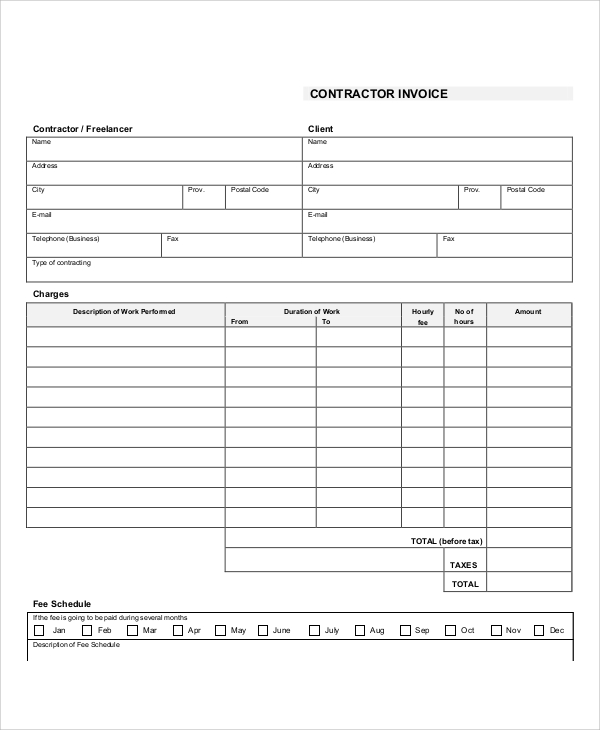 independent contractor billing invoice