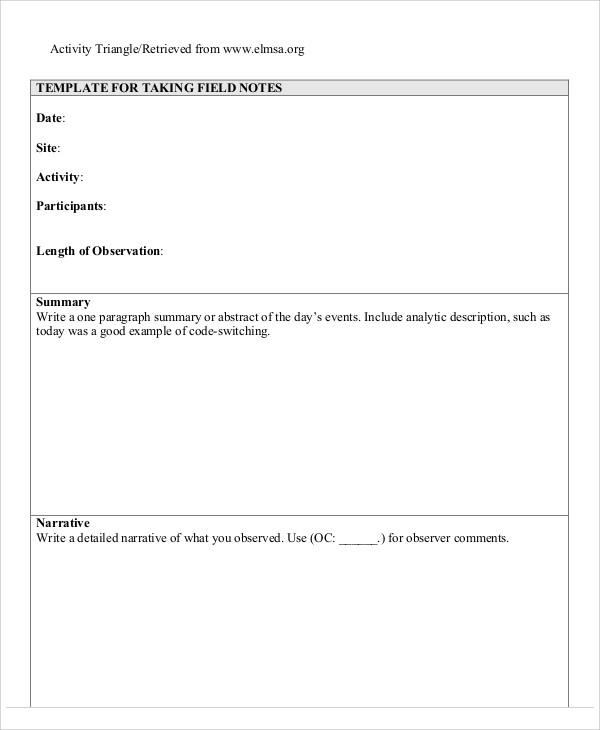 field note template example