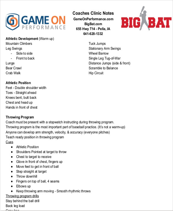 sample coaches clinic note