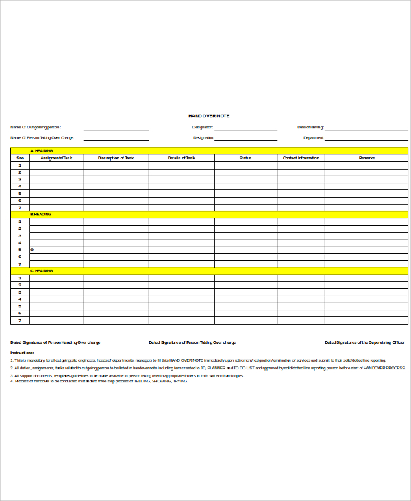 FREE 5+ Handover Note Templates in PDF MS Word Excel