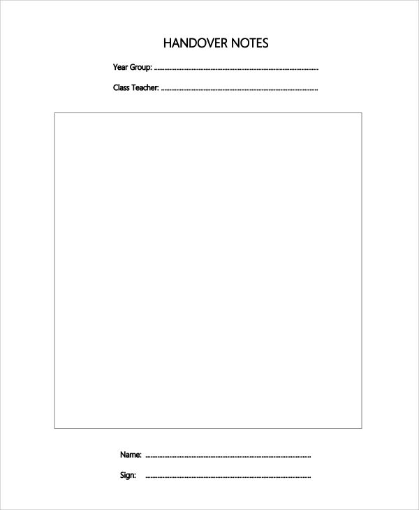 Handing Over Notes Template