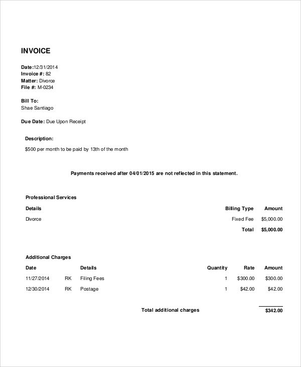 FREE 7+ Sample Legal Invoice Templates in PDF MS Word