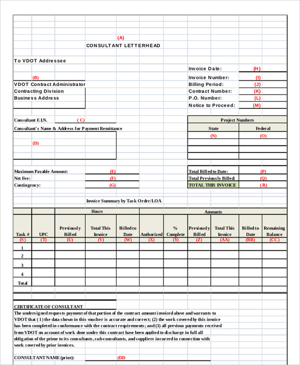 business consulting invoice