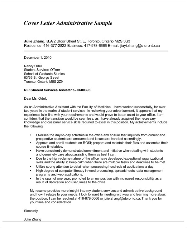 medical administrative cover letter example