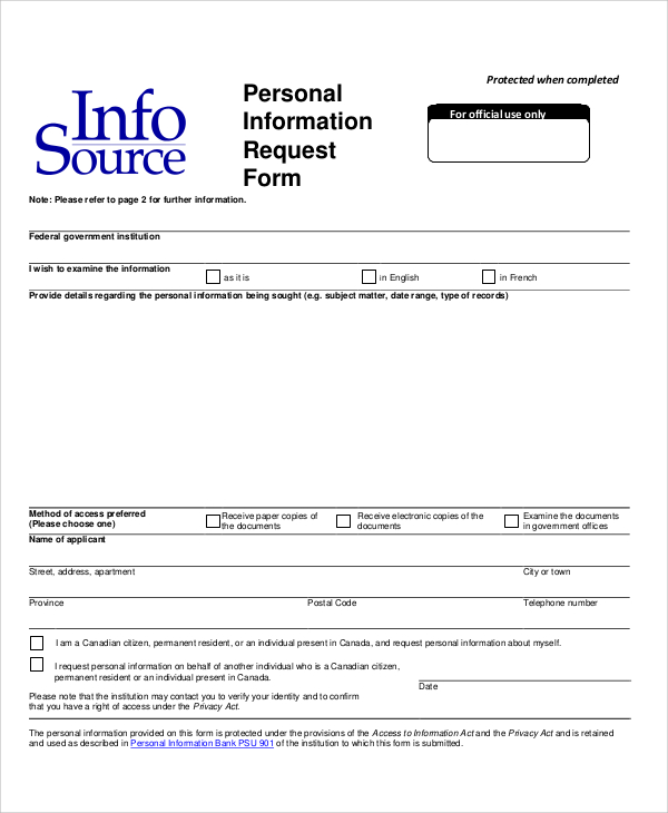 personal information request form pdf