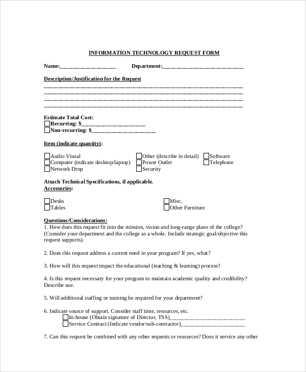 information technology request form