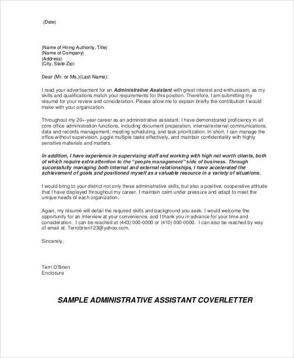 office administration cover letter