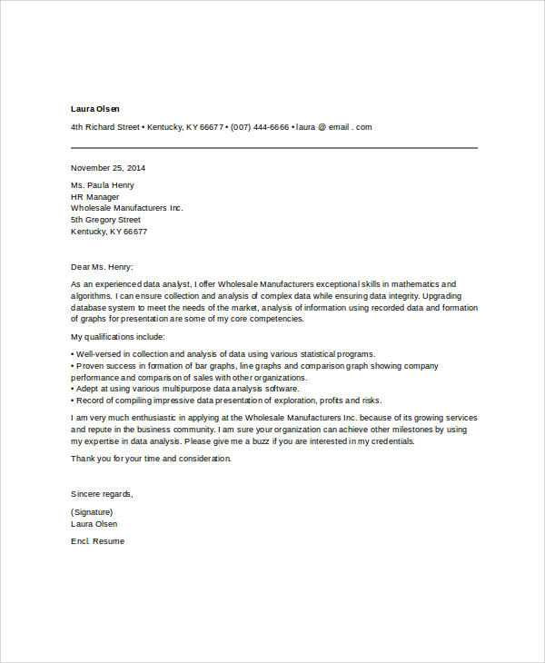 free data analyst cover letter