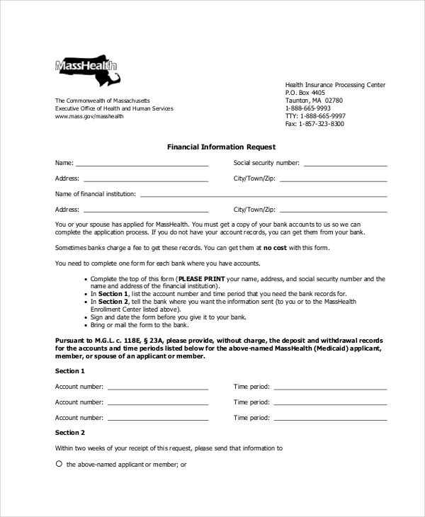 financial information request form