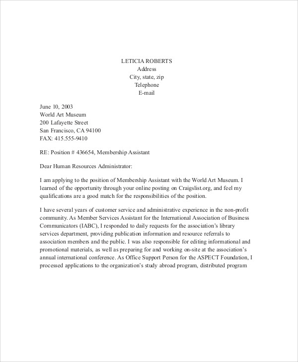 example of a cover letter for administrative position