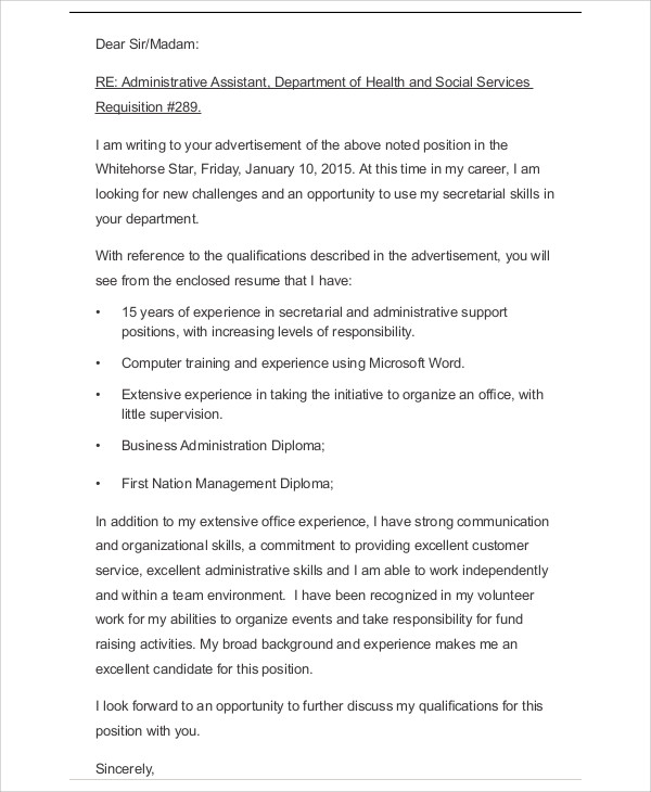 business administrative cover letter example