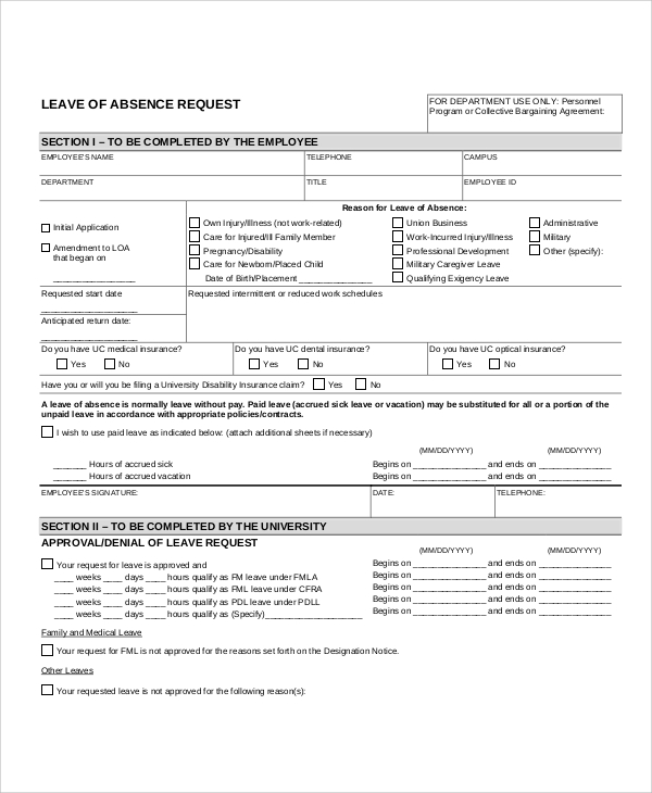 FREE 12+ Sample Leave Request Forms in PDF