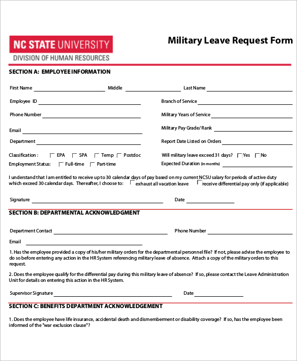 military leave request form pdf