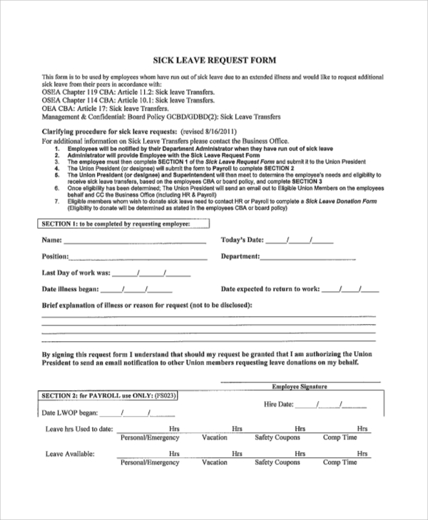 Free 12 Sample Leave Request Forms In Pdf