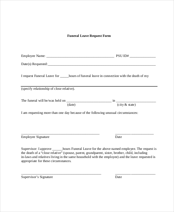 funeral leave request form