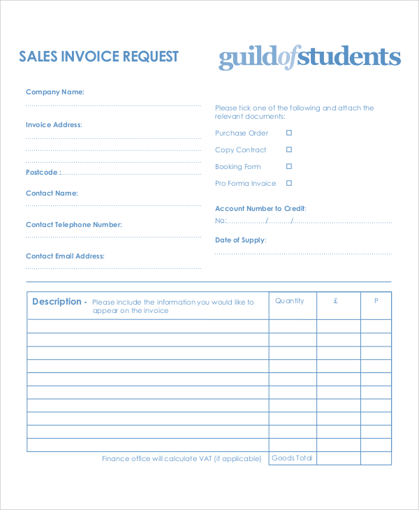 Sample Invoice Request Form 9 Examples In Word PDF