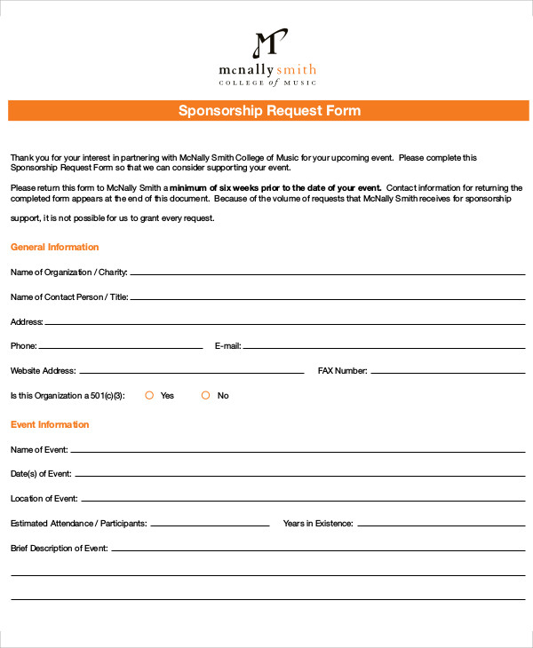 FREE 9+ Sample Sponsorship Request Forms in MS Word PDF