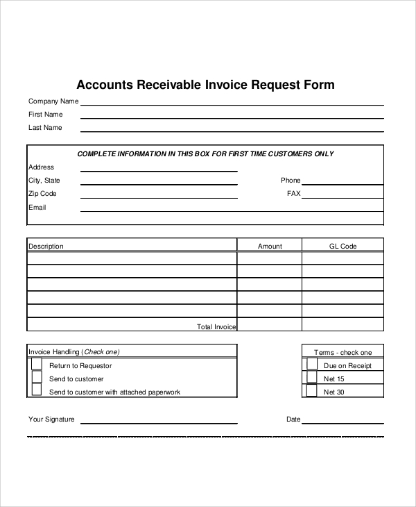 accounts receivable invoice request form