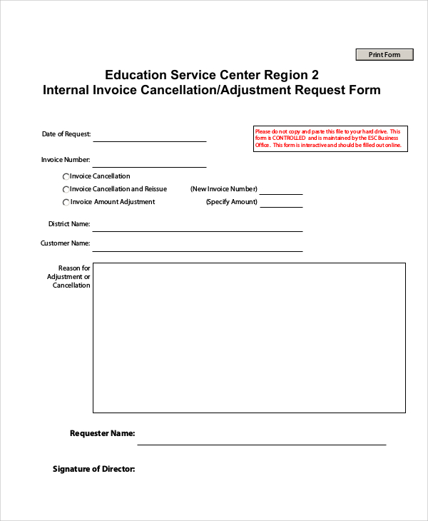 internal invoice request form