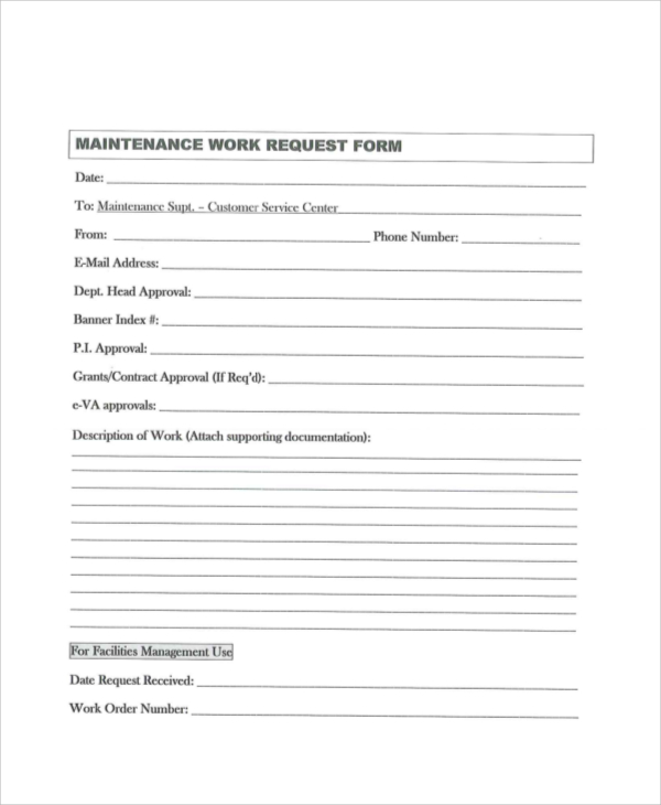 FREE 9 Sample Work Request Forms In MS Word PDF