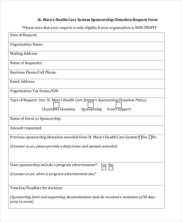 Donation Request Form Template   Sponsorship Donation Request Form1 