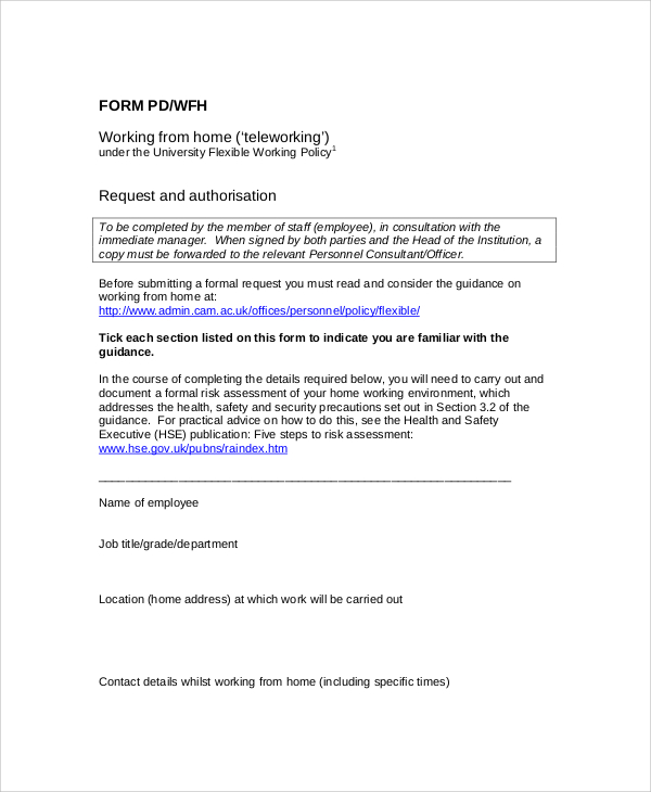 work from home request form