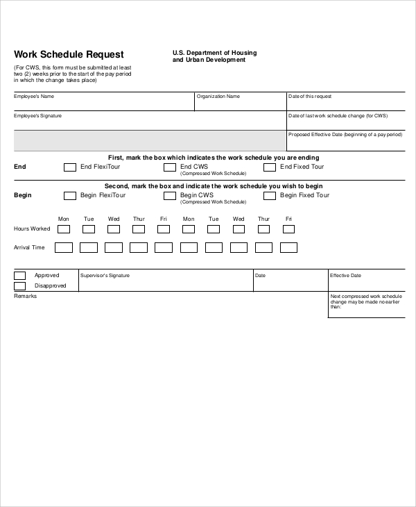 work schedule request form