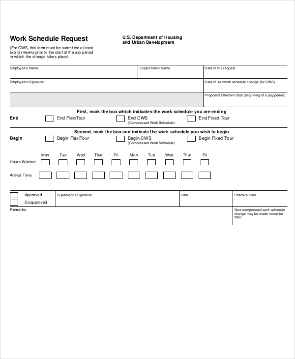 sample letter of request change work schedule