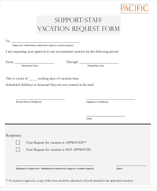 staff vacation request form