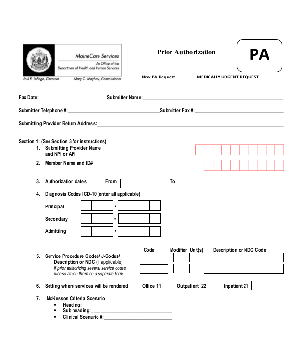 initial authorization request form