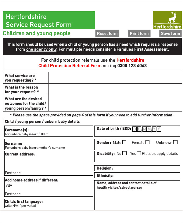 child service request form