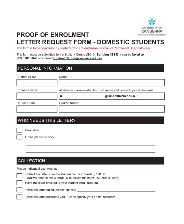 enrollment letter request form