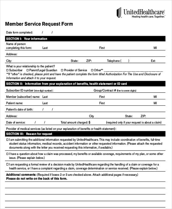 member service request form