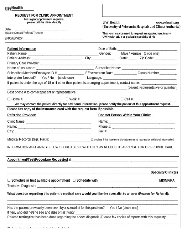 clinic appointment request form