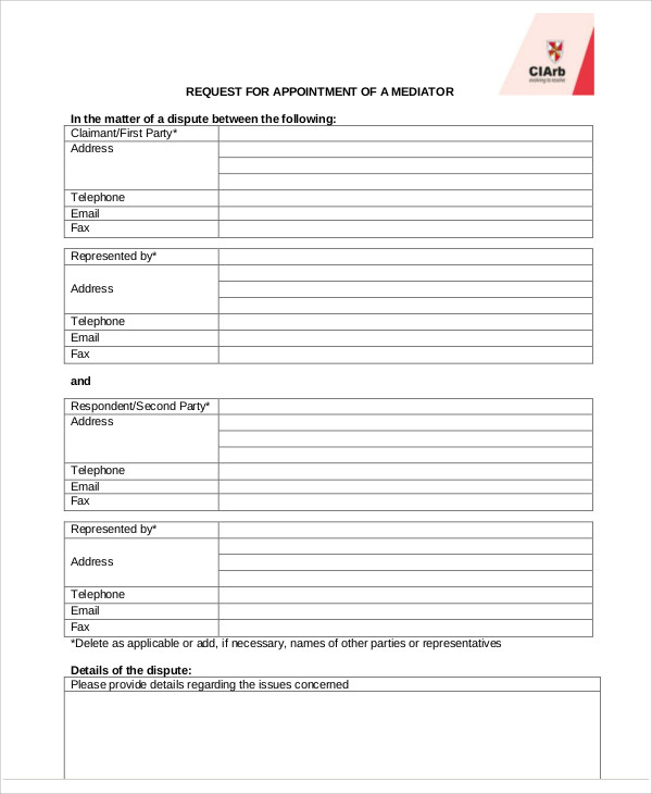 mediator appointment request form