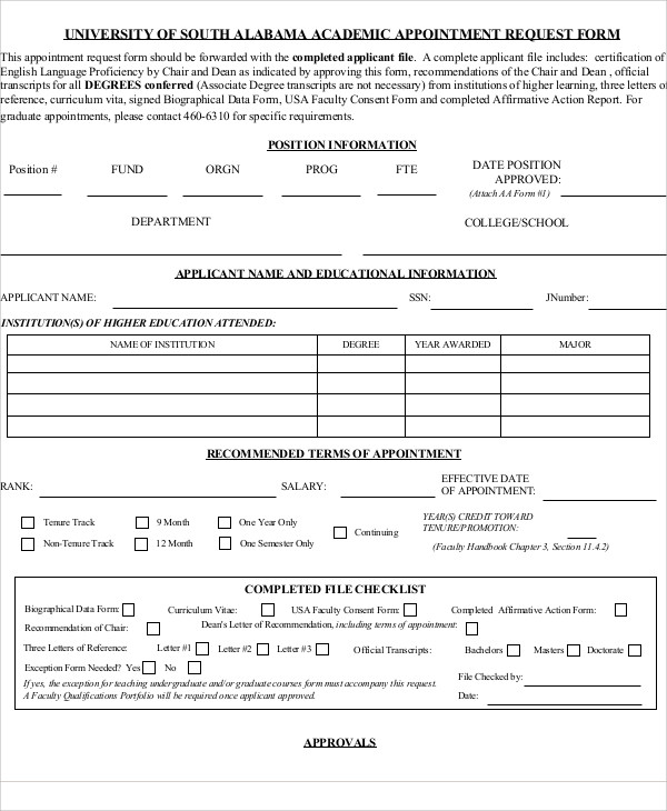 academic appointment request form