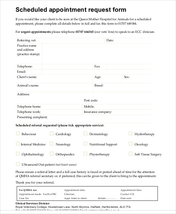 scheduled appointment request form