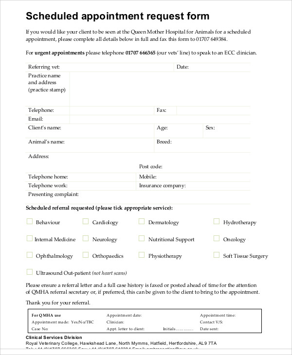 FREE 12+ Sample Appointment Request Forms in MS Word PDF